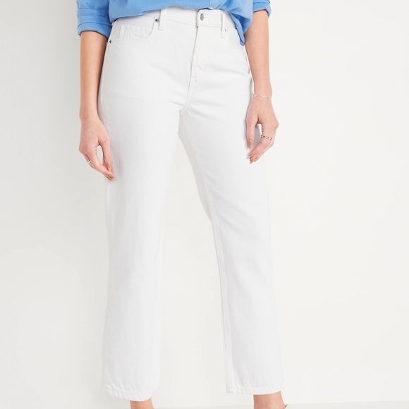 Old Navy Women Plus SZ 24 White High Rise Slouchy Straight Denim Jeans NWT - Picture 1 of 10